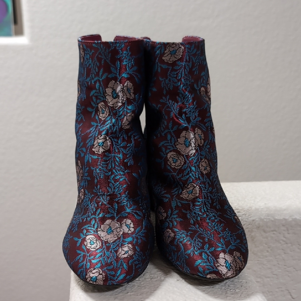 Gianni Bini Floral Embroidered Ankle Boots - Blue and Brown